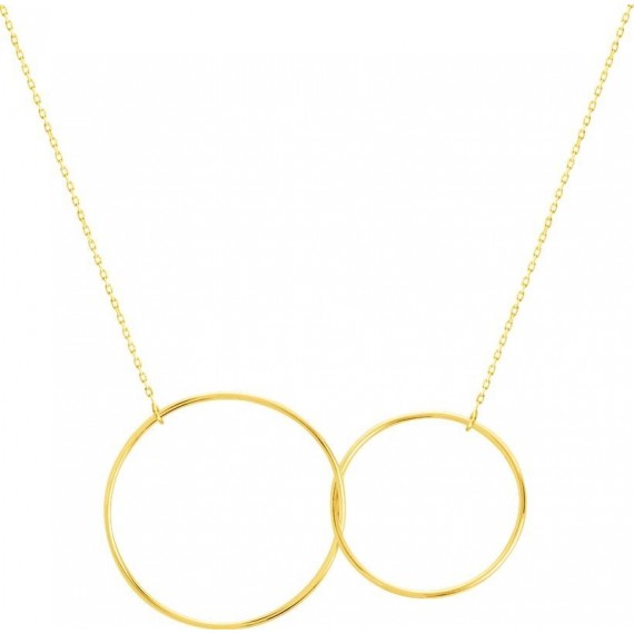 Collier or jaune pendentif double anneau